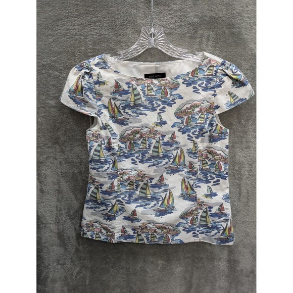 Nine West Tops - Sailboat Top Women's 8 Linen Blend Lined‎ Mediterranean Coastal Grandma Casual